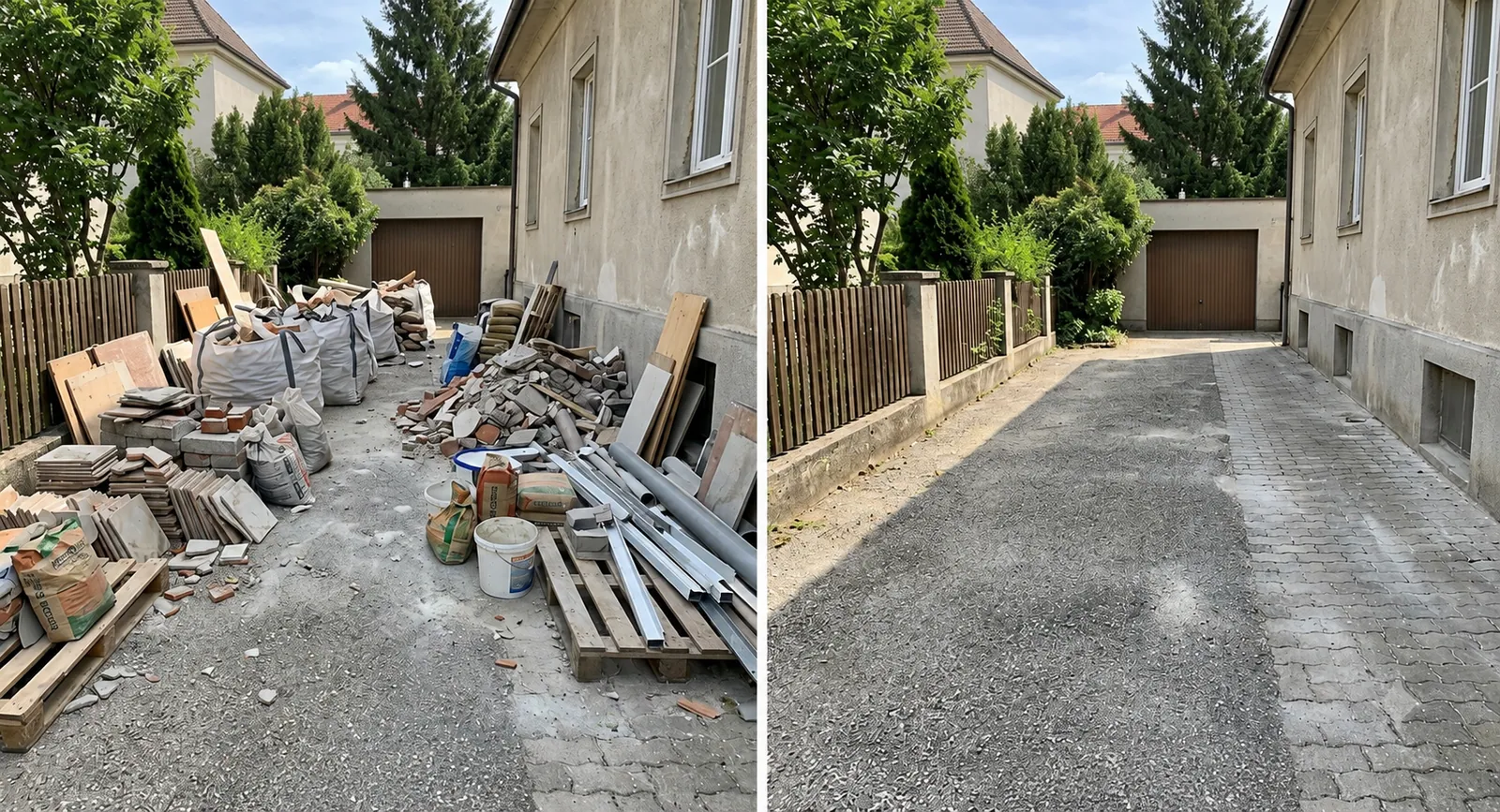 Räumung Linz – Hofeinfahrt vorher und nachher