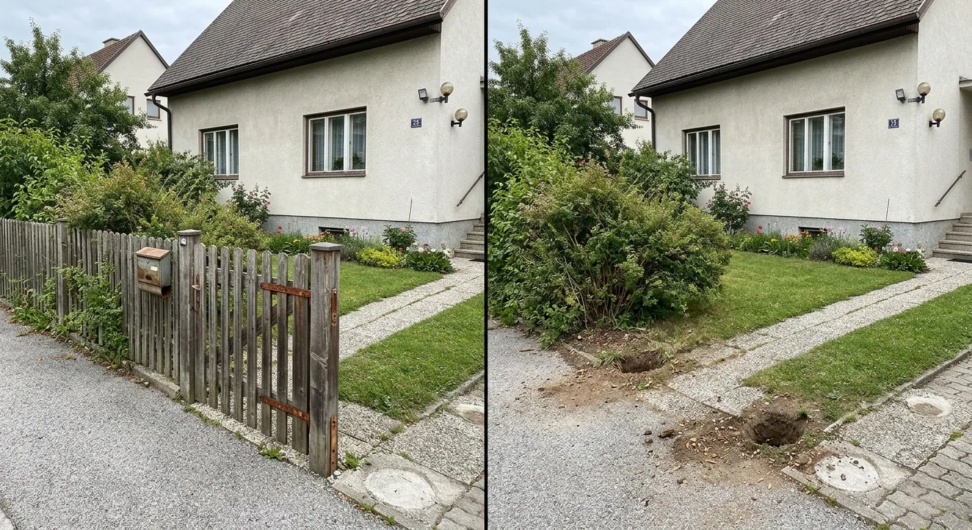 Gartenräumung Linz – Vorgarten vorher und nachher