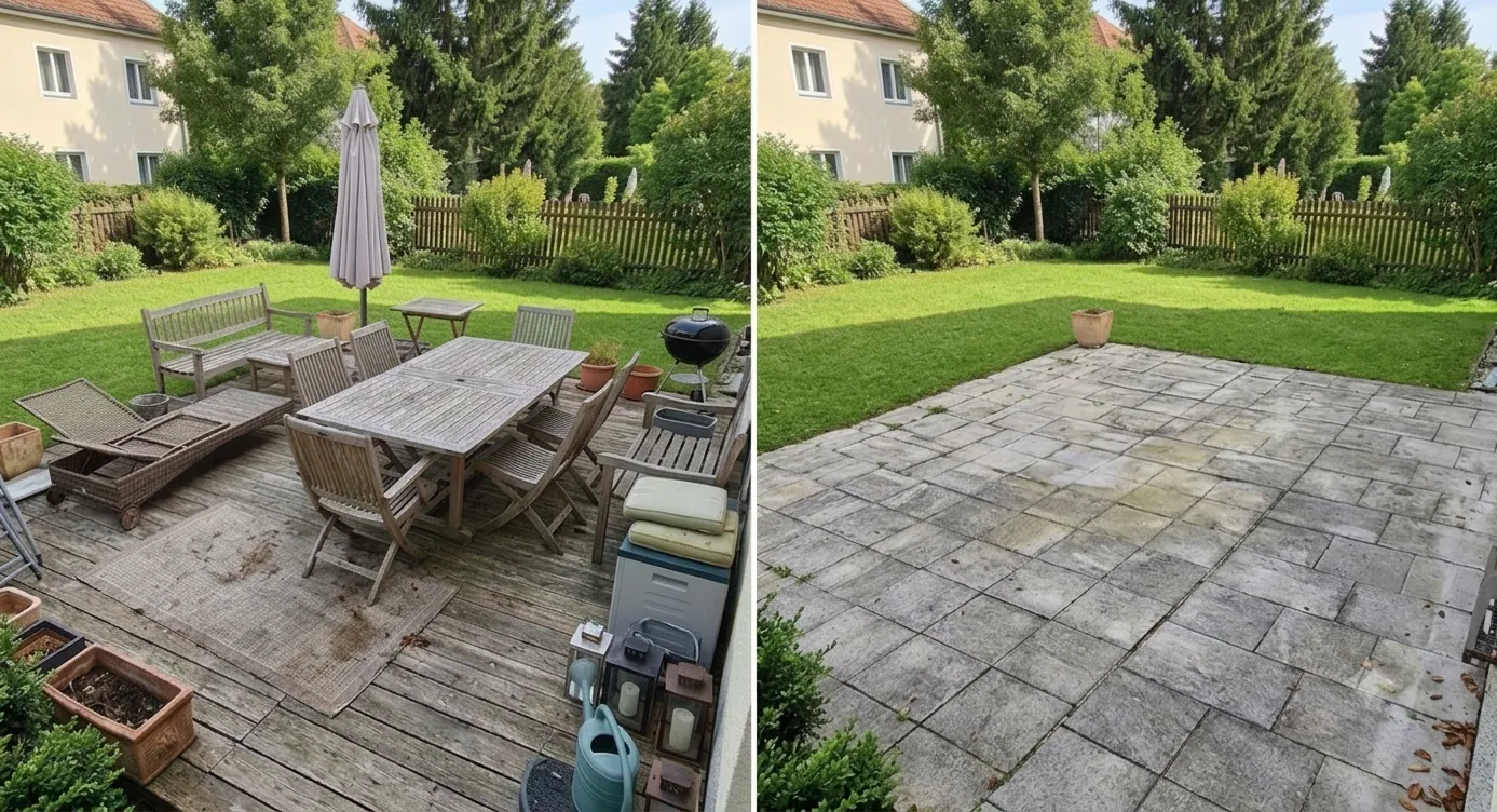Terrassenräumung Linz – Terrasse vorher und nachher
