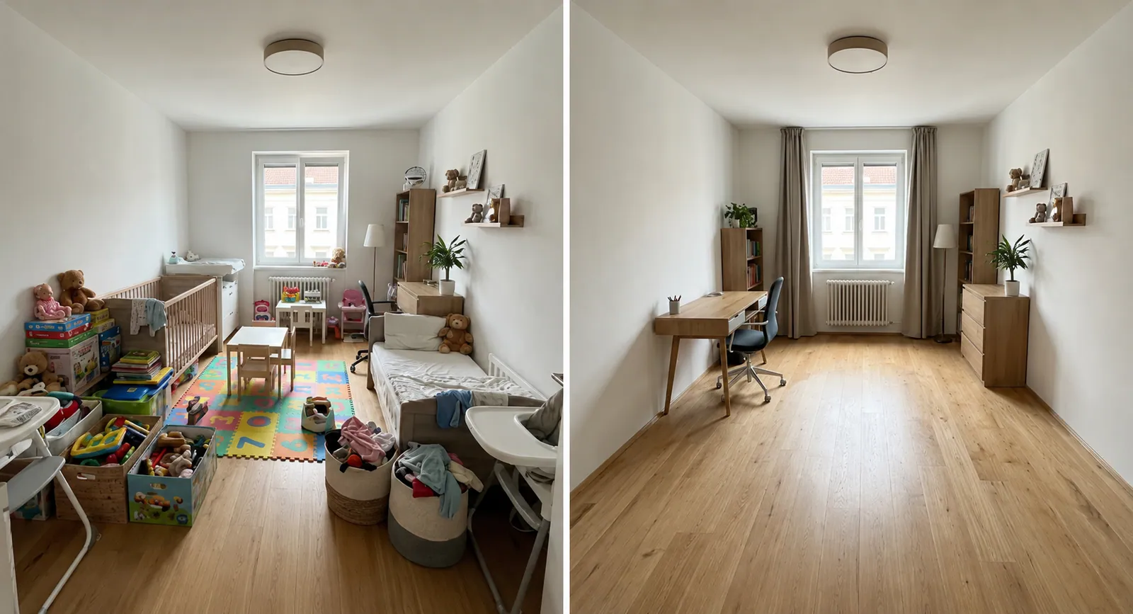 Wohnungsentrümpelung Linz – Kinderzimmer vorher und nachher