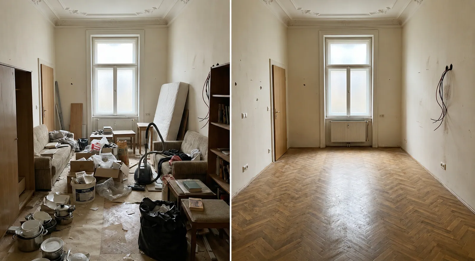 Wohnungsentrümpelung Linz – Wohnraum vorher und nachher