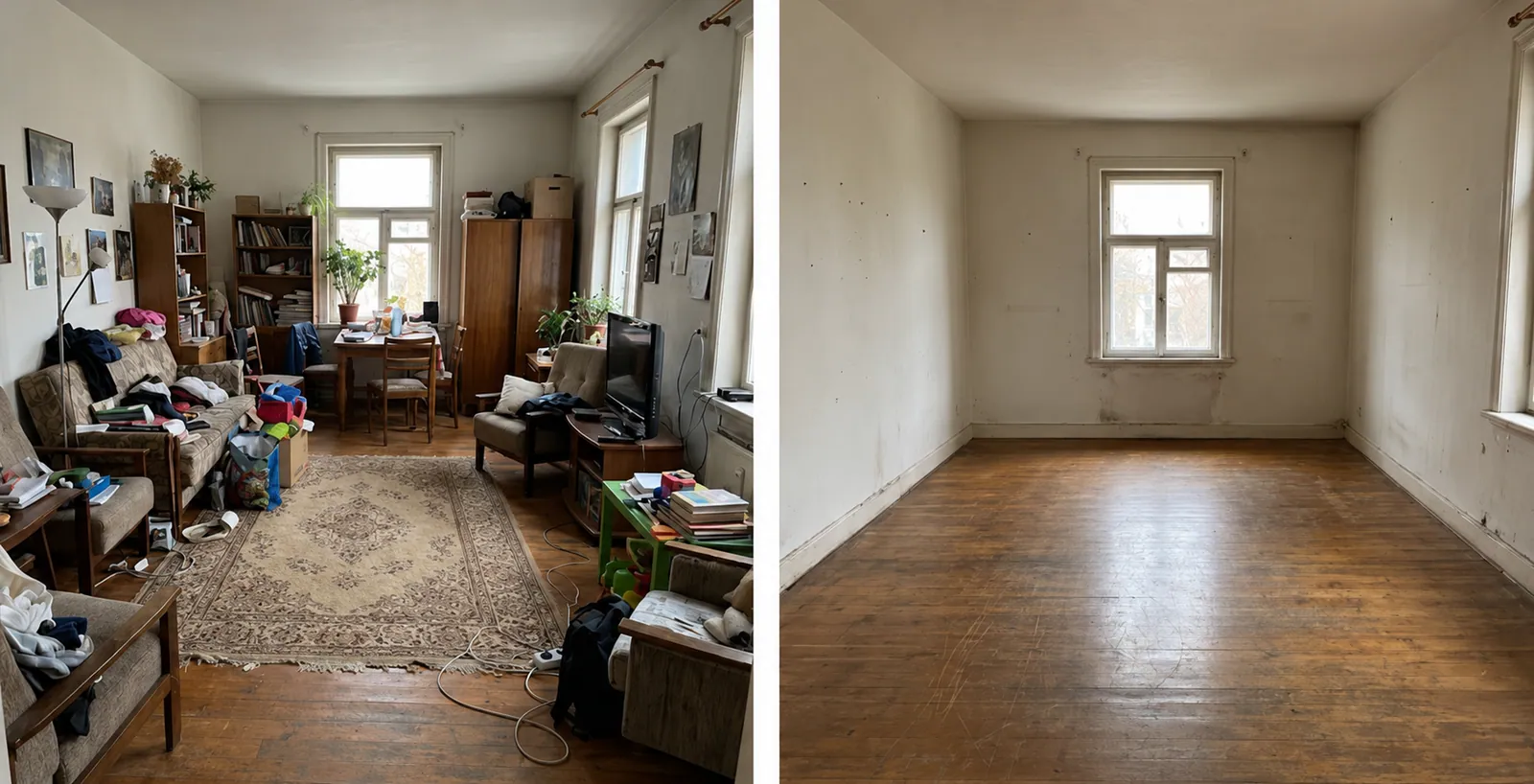Wohnungsentrümpelung Linz – Wohnzimmer vorher und nachher